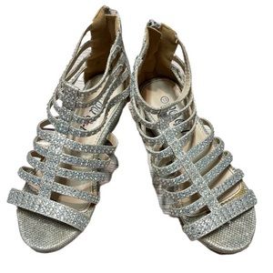 QQ Girls Wedge Rhinestone Heeled Strappy Sandals size 13